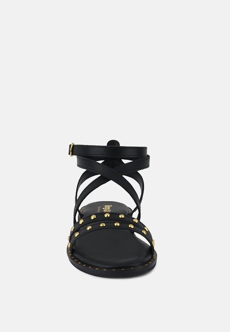 CORRIANE Studs Embellishment Black Strappy Sandals#color_black