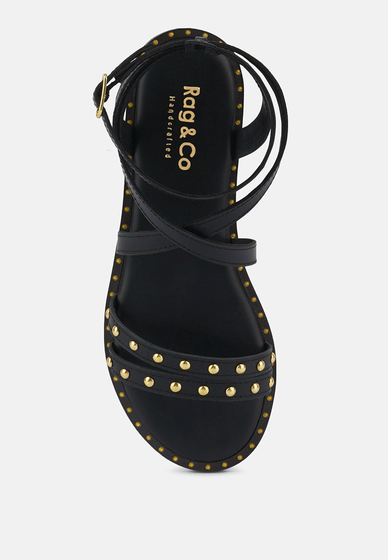 CORRIANE Studs Embellishment Black Strappy Sandals#color_black