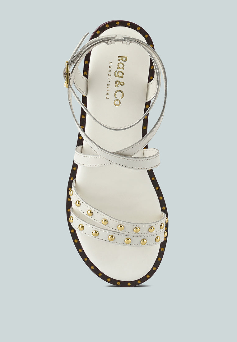 CORRIANE Studs Embellishment Off White Strappy Sandals#color_off white