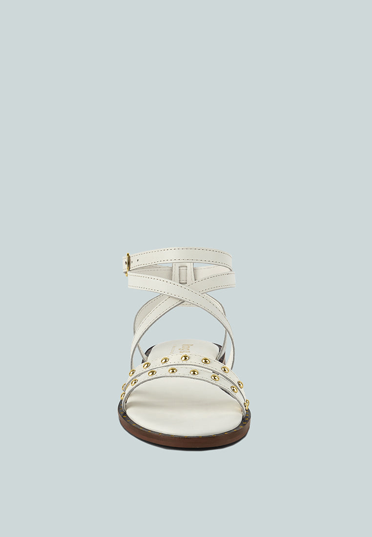 CORRIANE Studs Embellishment Off White Strappy Sandals#color_off white