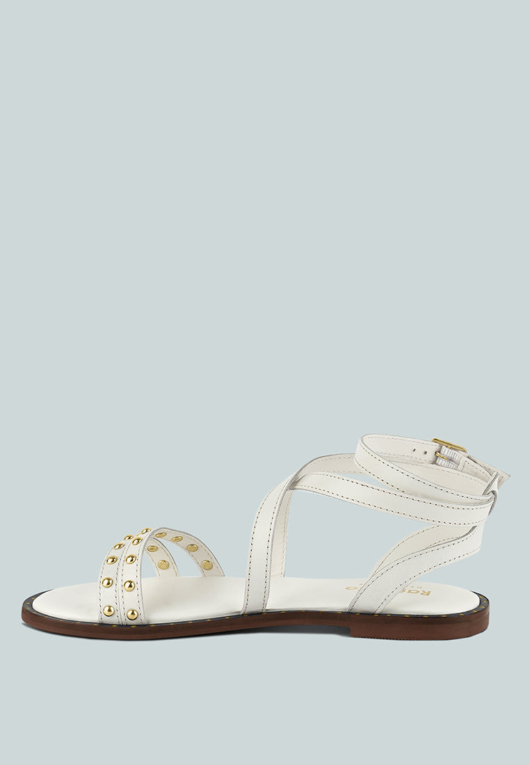 CORRIANE Studs Embellishment Off White Strappy Sandals#color_off white
