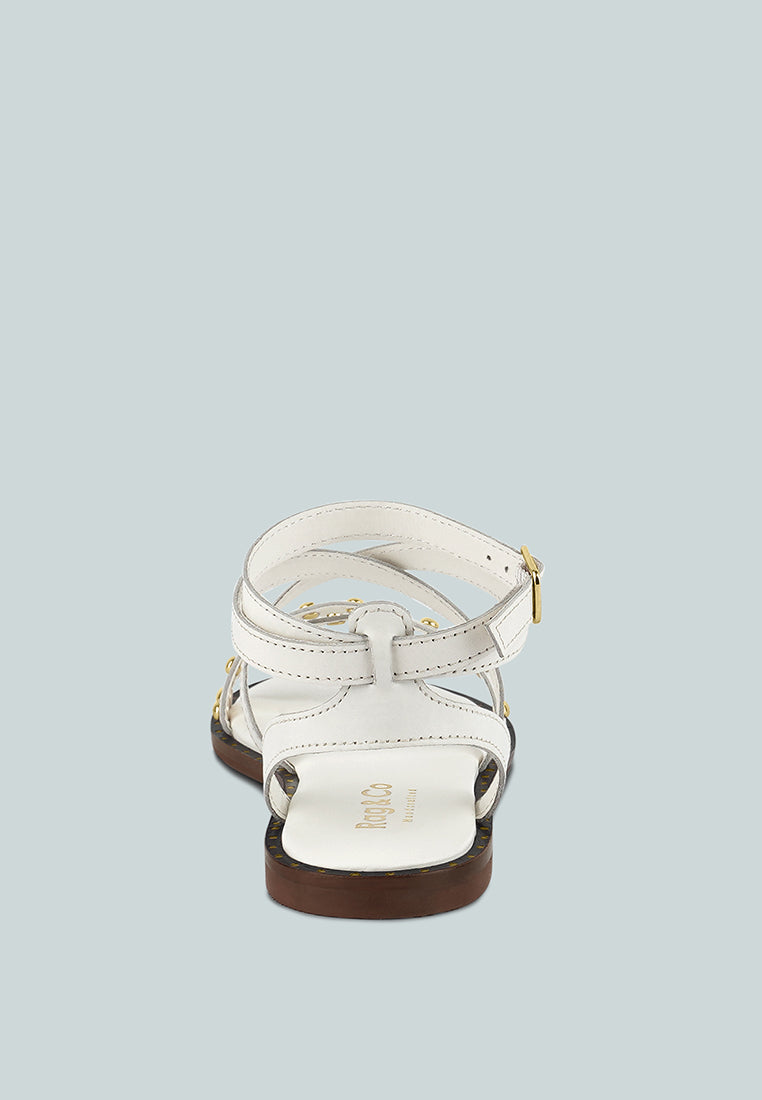CORRIANE Studs Embellishment Off White Strappy Sandals#color_off white