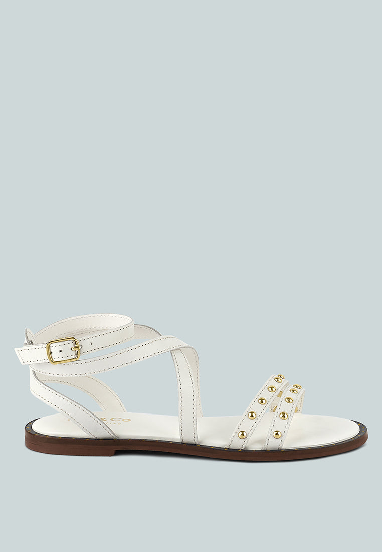 CORRIANE Studs Embellishment Off White Strappy Sandals#color_off white