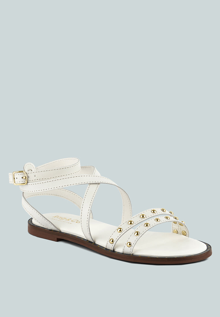 CORRIANE Studs Embellishment Off White Strappy Sandals#color_off-white