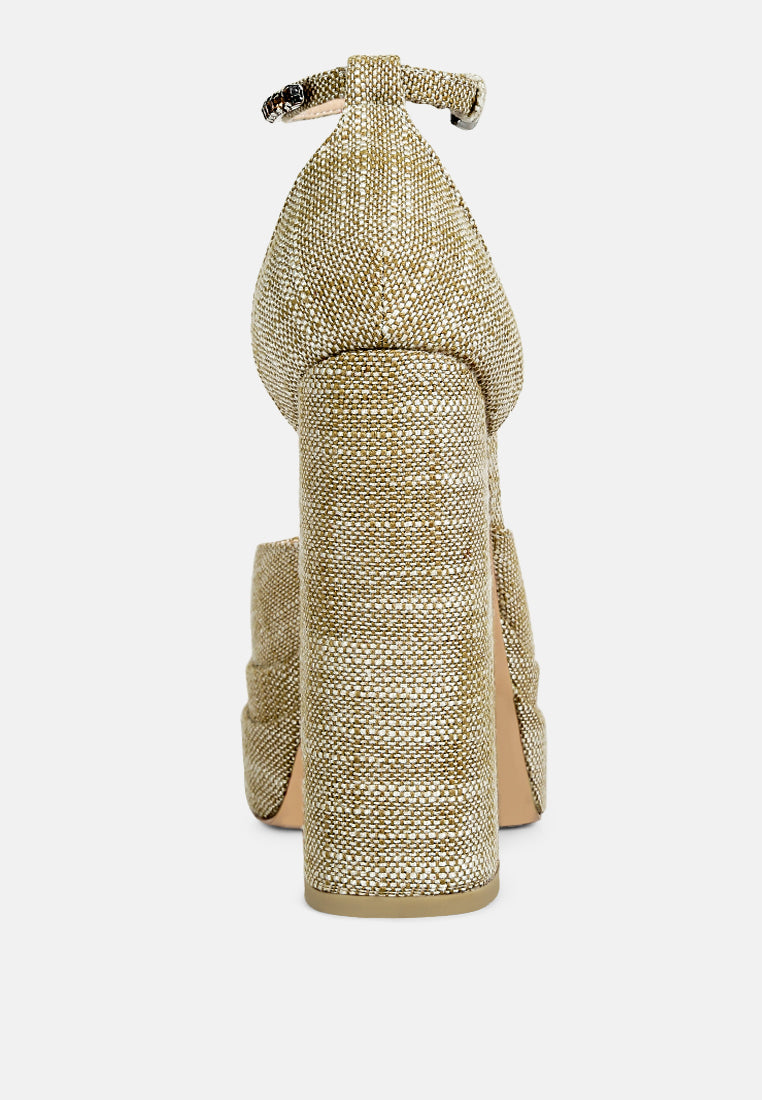 COSETTE Diamante Embellished Ankle Strap High Block Heel Sandals in Beige#color_beige