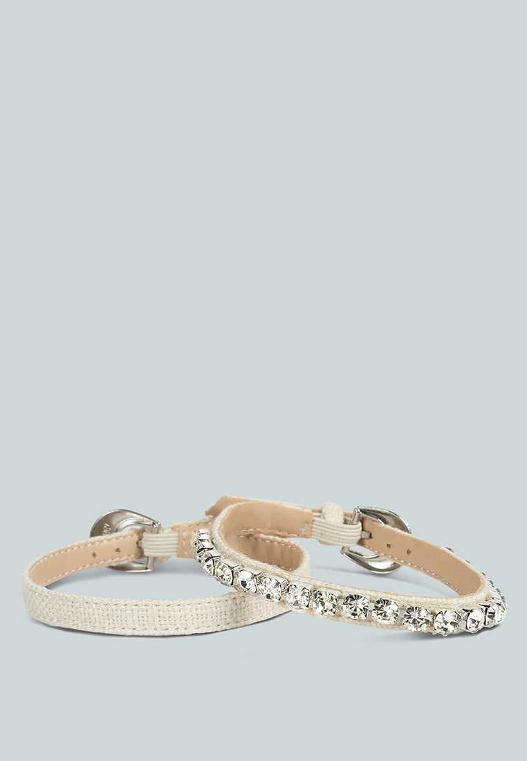 COSETTE Diamante Embellished Ankle Strap High Block Heel Sandals in Off White#color_off white