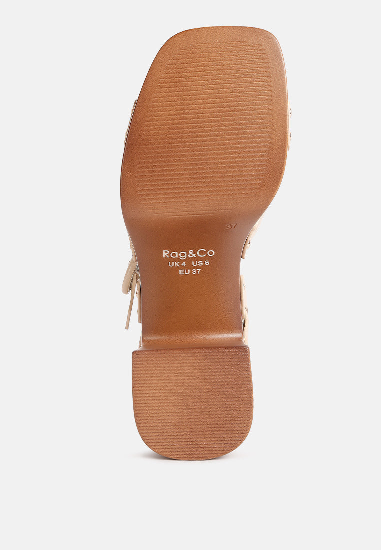 CRISTINA Cross Strap Embellished Heels in Beige#color_Beige