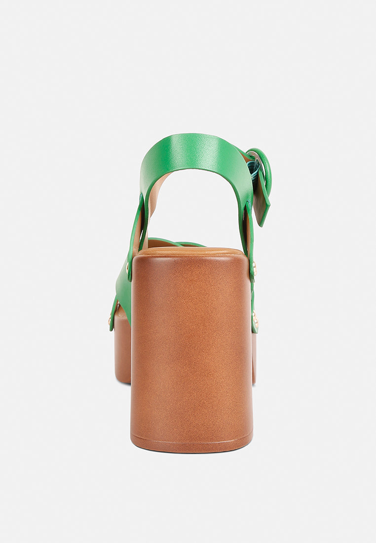 CRISTINA Cross Strap Embellished Heels in Green#color_green