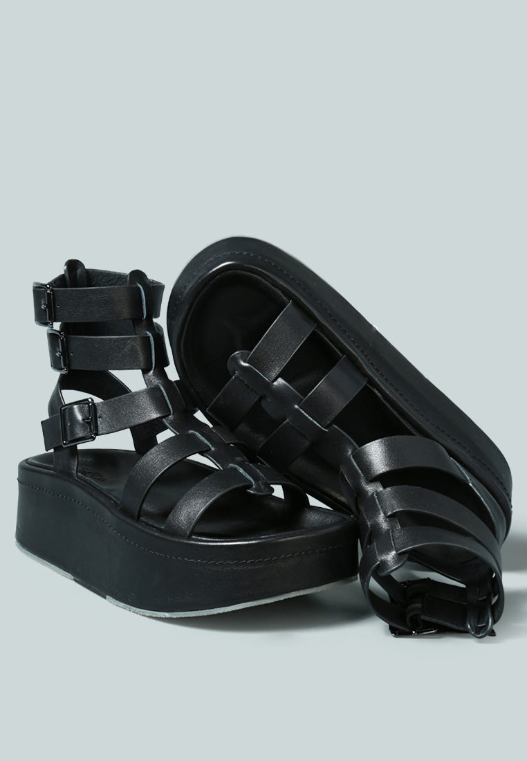 CRUZ Gladiator Platform Leather Sandal in Black-Black