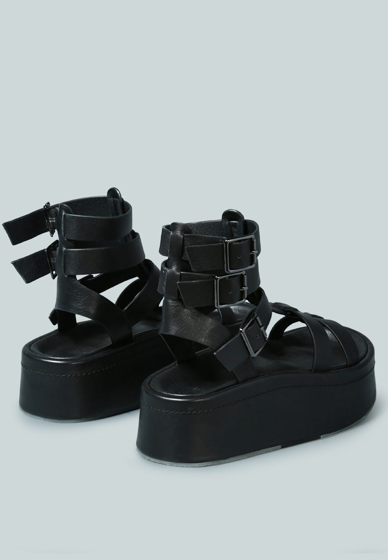 CRUZ Gladiator Platform Leather Sandal in Black-Black