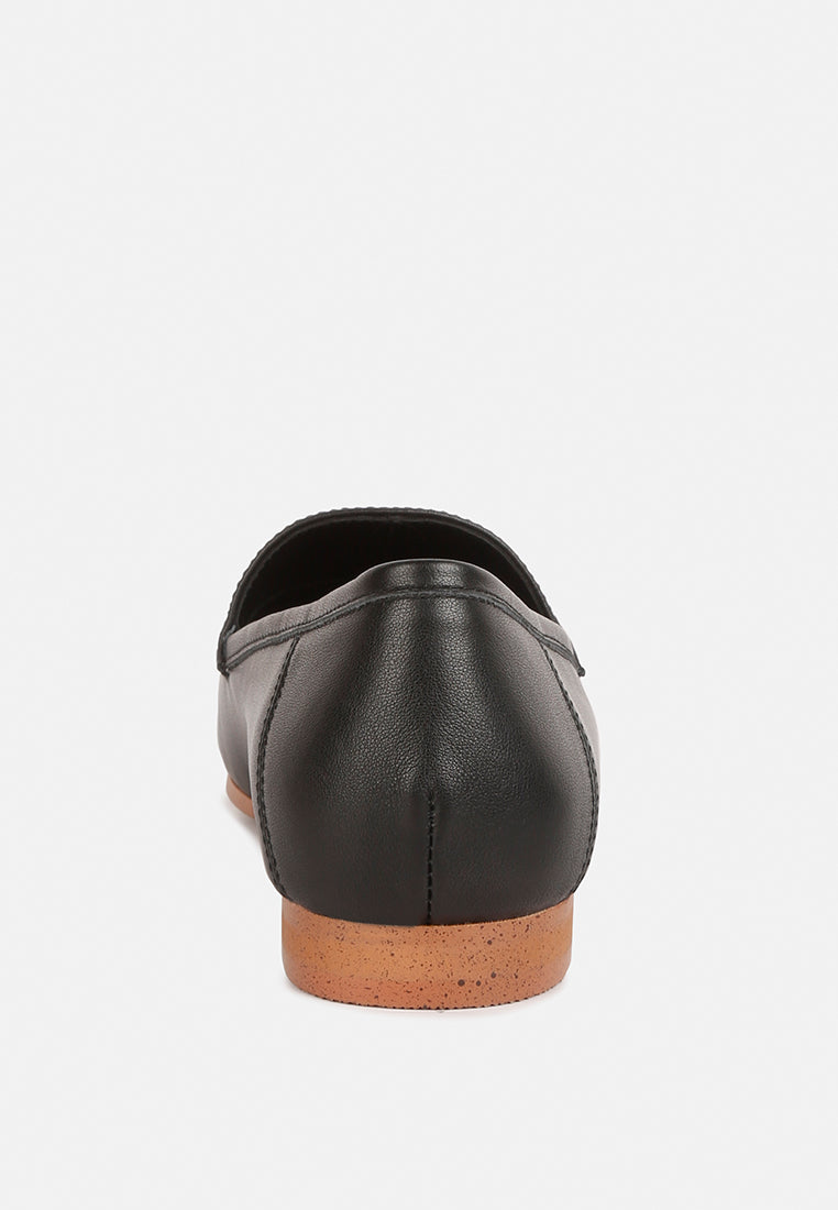 DARETH Horsebit Flat Heel Loafers in Black#color_black