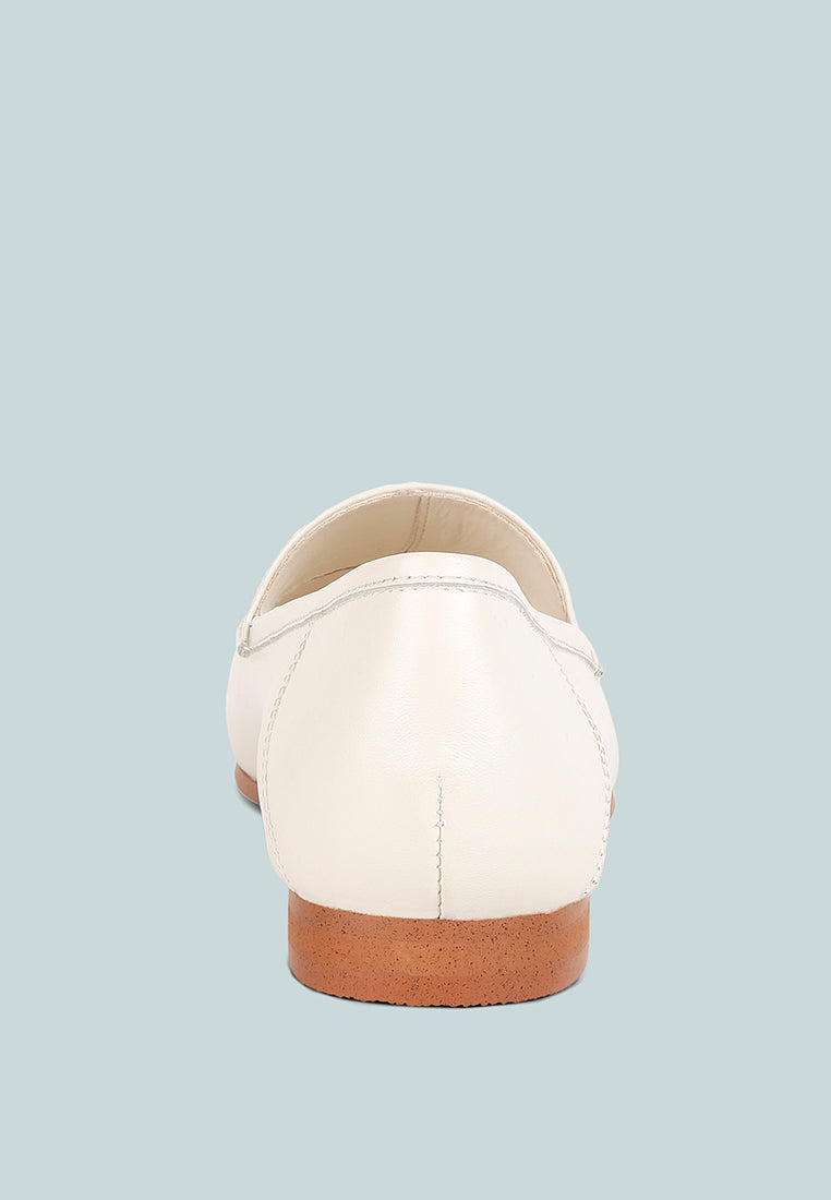 DARETH Horsebit Flat Heel Loafers in Off White color_off-white