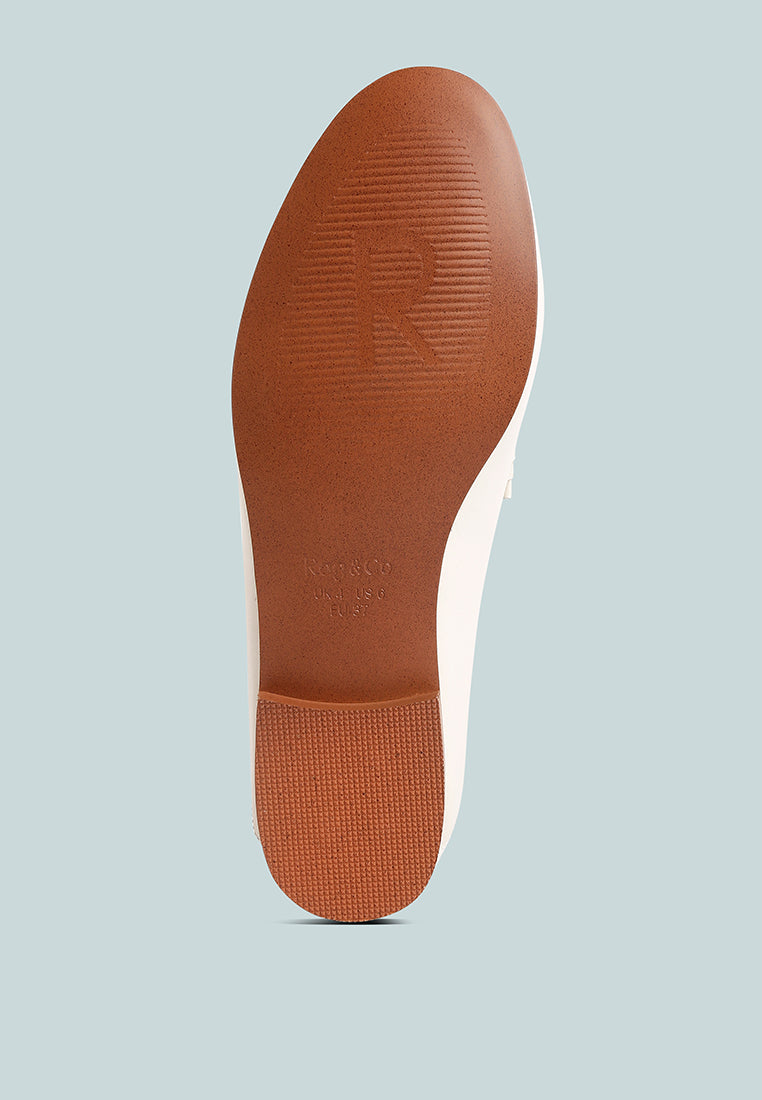 DARETH Horsebit Flat Heel Loafers in Off White color_off-white