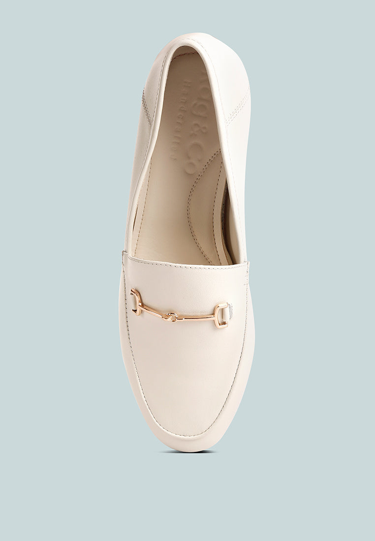 DARETH Horsebit Flat Heel Loafers in Off White color_off-white
