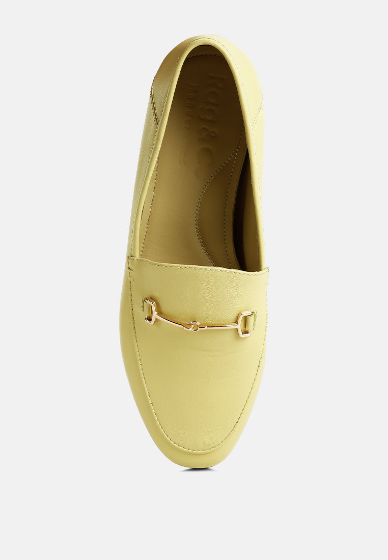DARETH Horsebit Flat Heel Loafers in Yellow#color_yellow