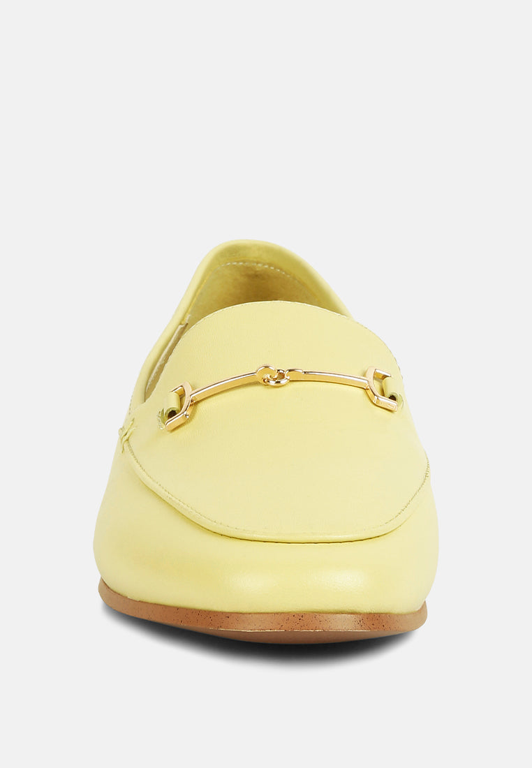 DARETH Horsebit Flat Heel Loafers in Yellow#color_yellow