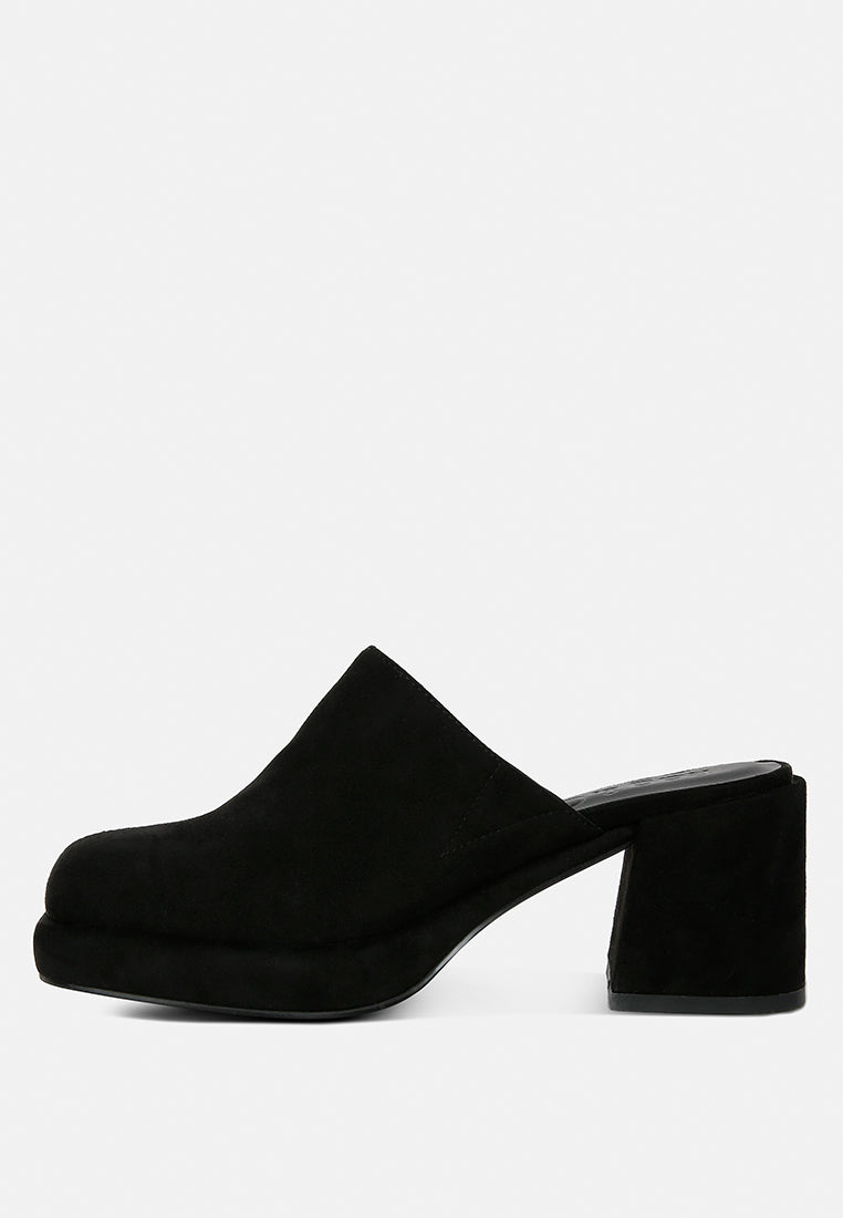 delaunay black suede heeled mule sandals#color_black