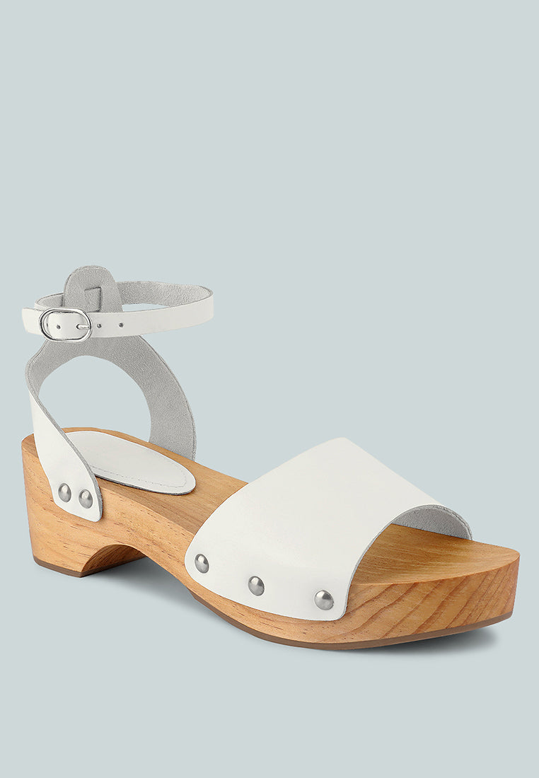 CARA White Wooden Clogs-White