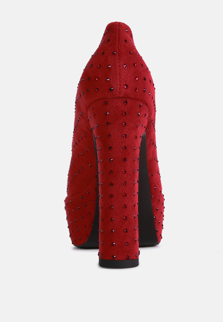 POPPINS Red Diamante Platform Heel Block Pumps_RED