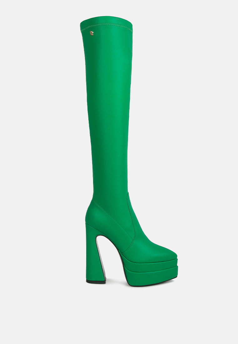 cyber punk high platform long boots#color_green