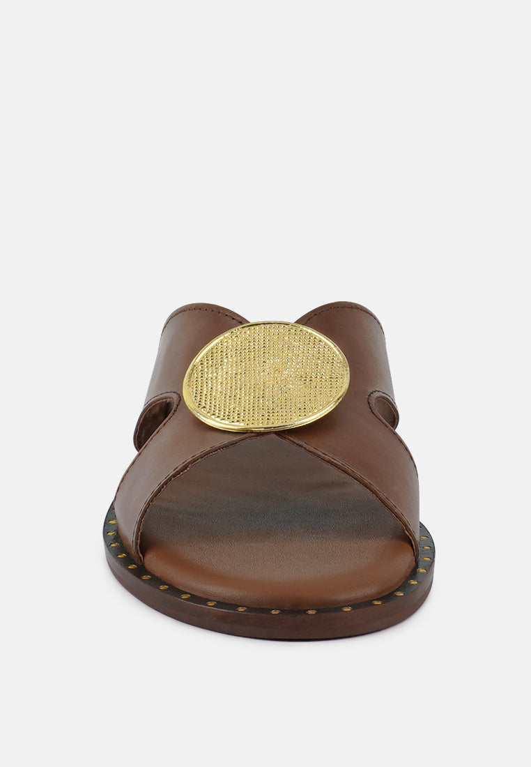 EUDORA Embellished Tan Slip-ons#color_tan