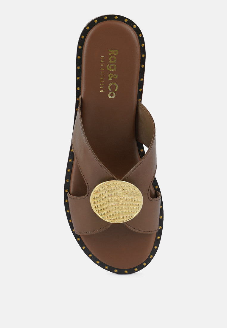 EUDORA Embellished Tan Slip-ons#color_tan