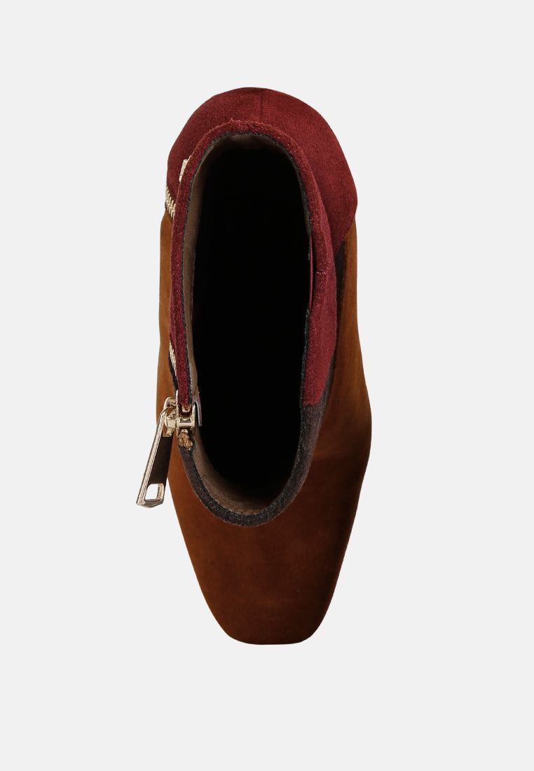 ezra tan patchwork suede ankle boots#color_tan_multi