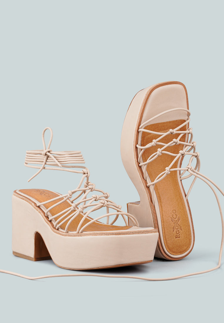 FAWCETT Nude Tie Up Handmade Block Heeled Sandals_Nude