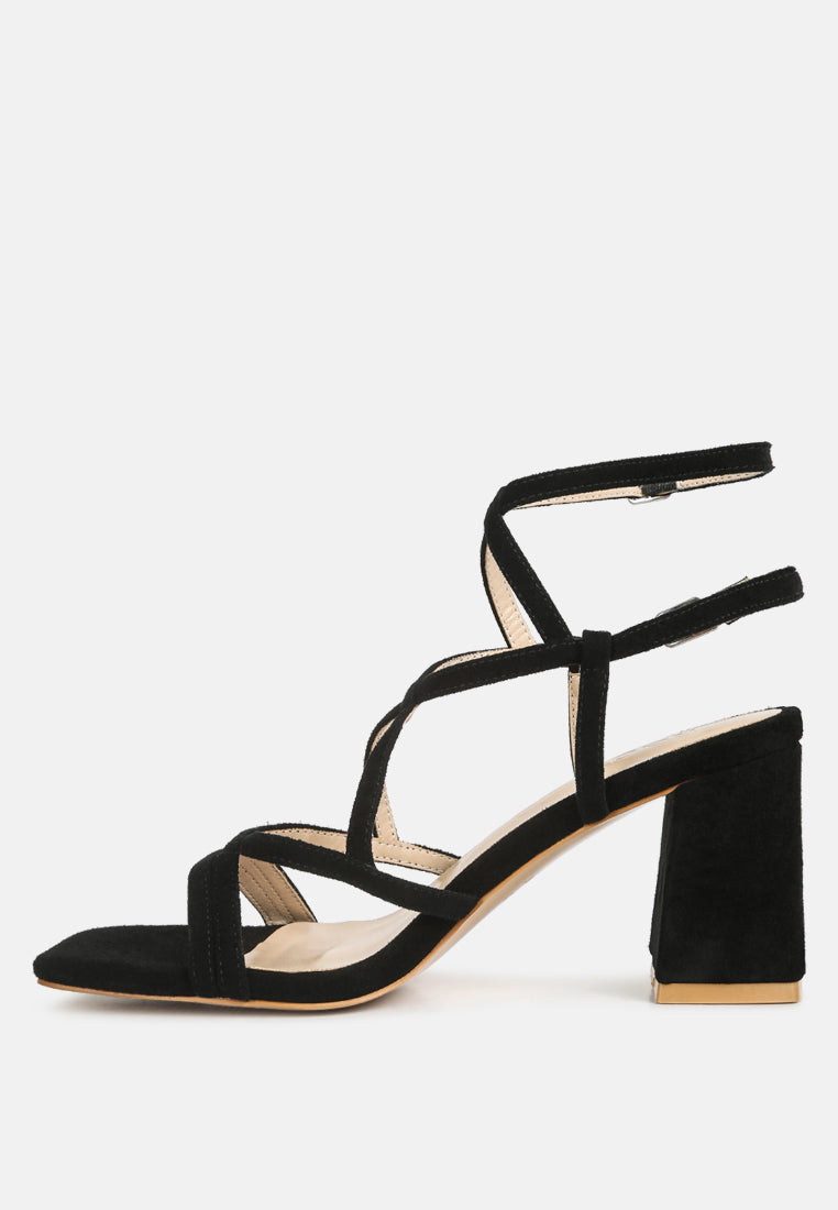 FIORELLA Black Strappy Block Heel Sandals#color_black