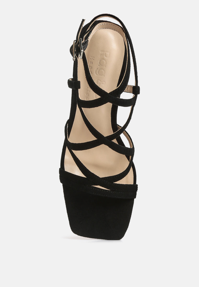FIORELLA Black Strappy Block Heel Sandals#color_black