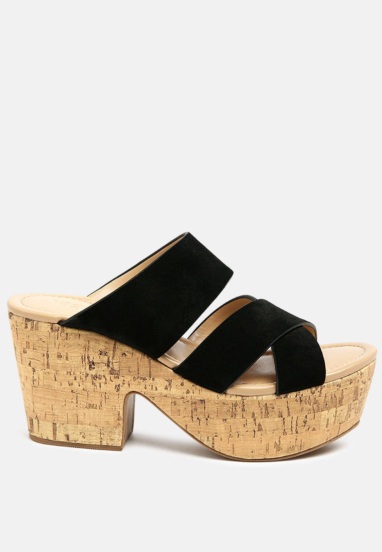 GERD Block Heeled Suede Slip-On Sandal in Black-Black
