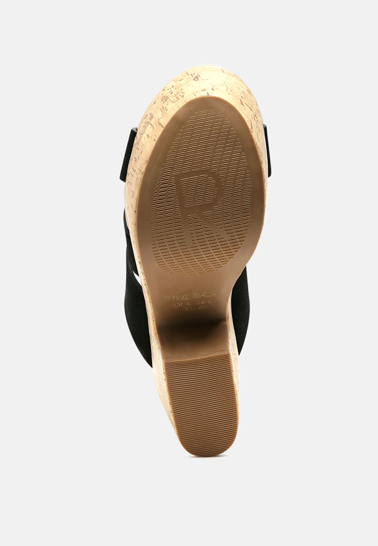 GERD Block Heeled Suede Slip-On Sandal in Black-Black