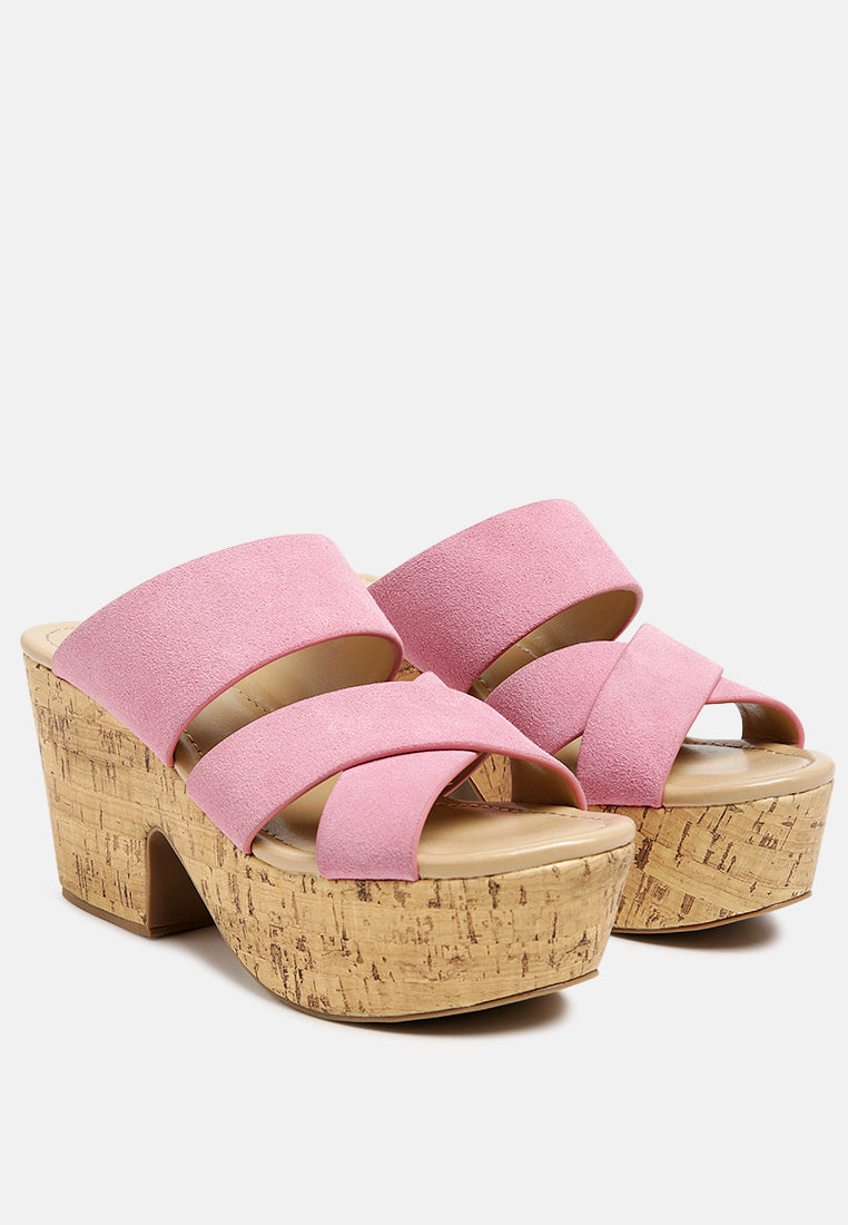 GERD Block Heeled Suede Slip-On Sandal in Pink-Pink
