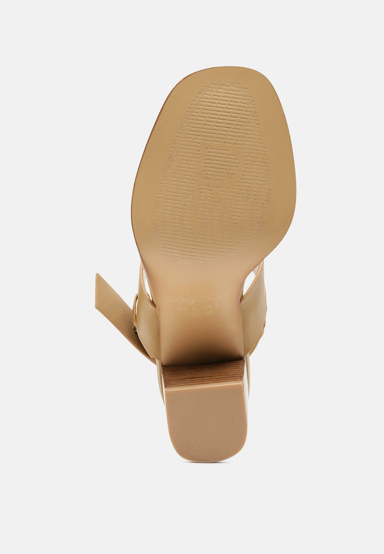 GERTUDE Slingback Block Heel Leather Sandal in Tan-Tan