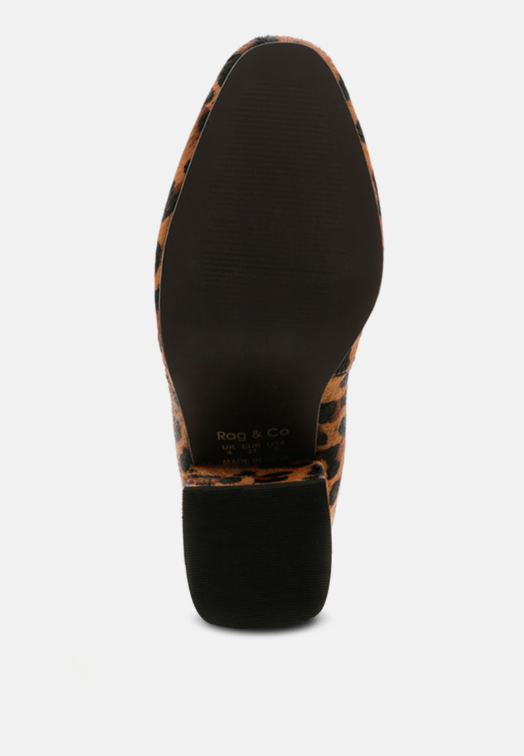 HELEN Leopard Print Block Heel Leather Boots-Leopard