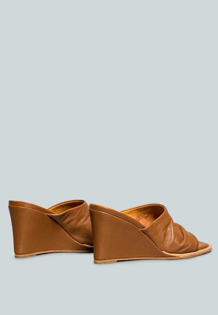HEPBURN Tan Sliders Wedge Sandals-Tan