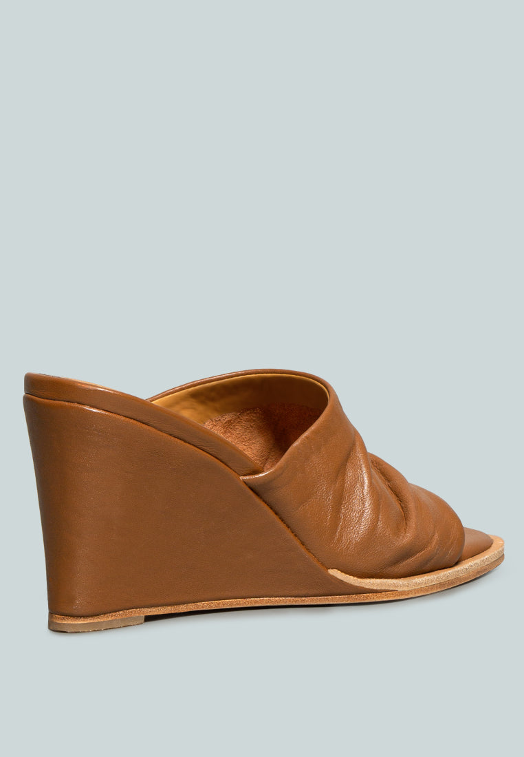 HEPBURN Tan Sliders Wedge Sandals-Tan