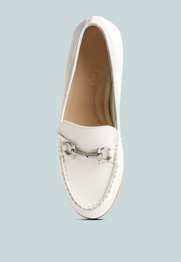 HOLDA Horsebit Embelished Loafers With Stitch Detail in Off White#color_off White