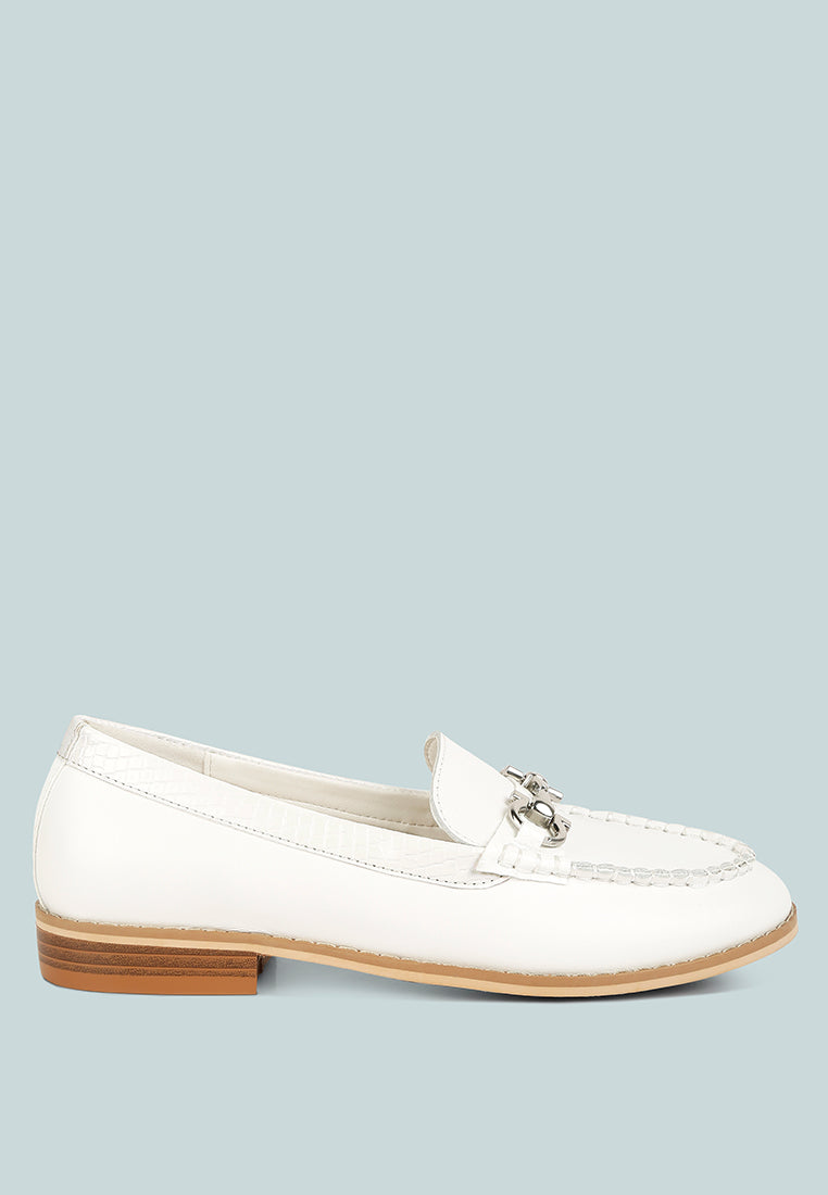 HOLDA Horsebit Embelished Loafers With Stitch Detail in Off White#color_off White