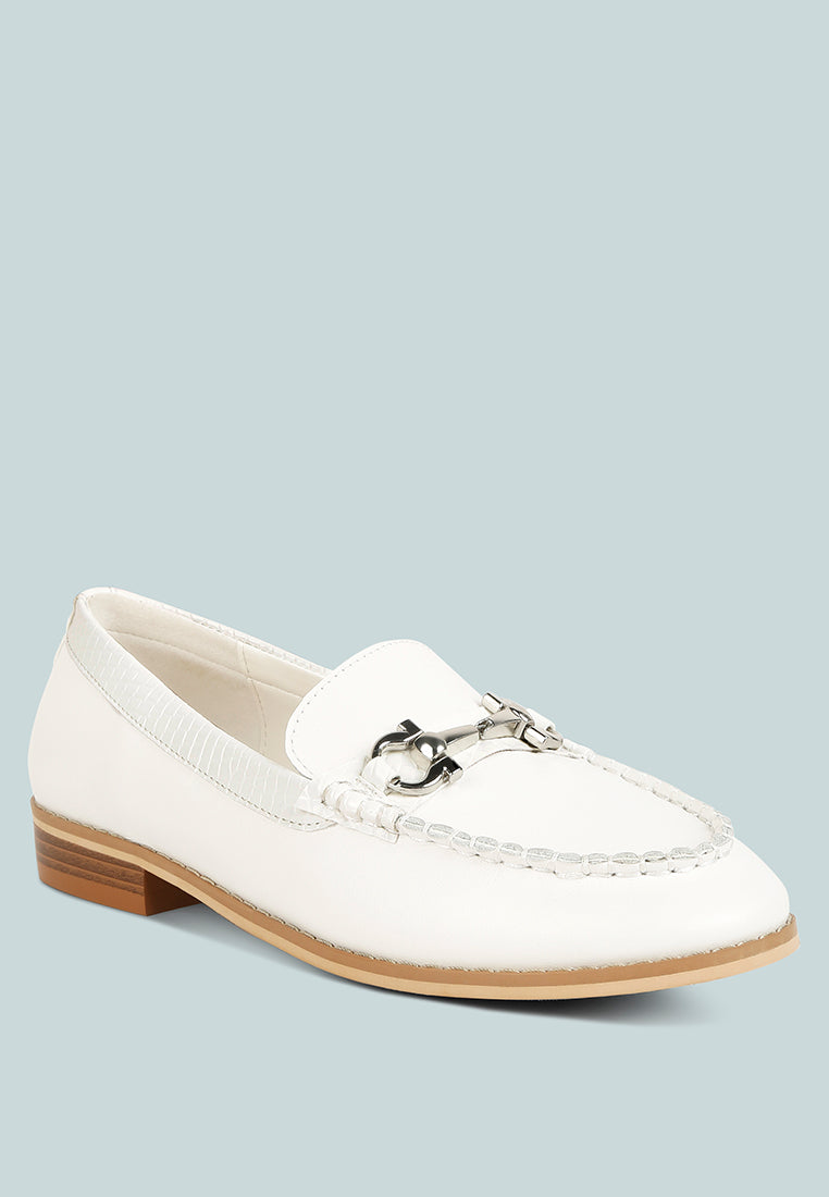 HOLDA Horsebit Embelished Loafers With Stitch Detail in Off White#color_off White