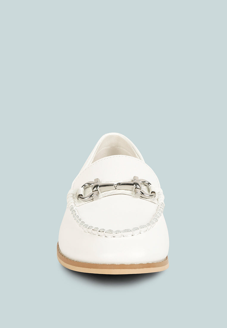 HOLDA Horsebit Embelished Loafers With Stitch Detail in Off White#color_off White