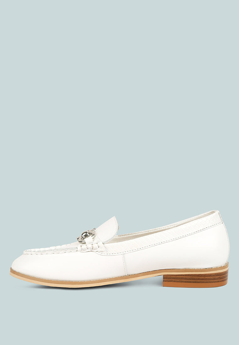 HOLDA Horsebit Embelished Loafers With Stitch Detail in Off White#color_off White