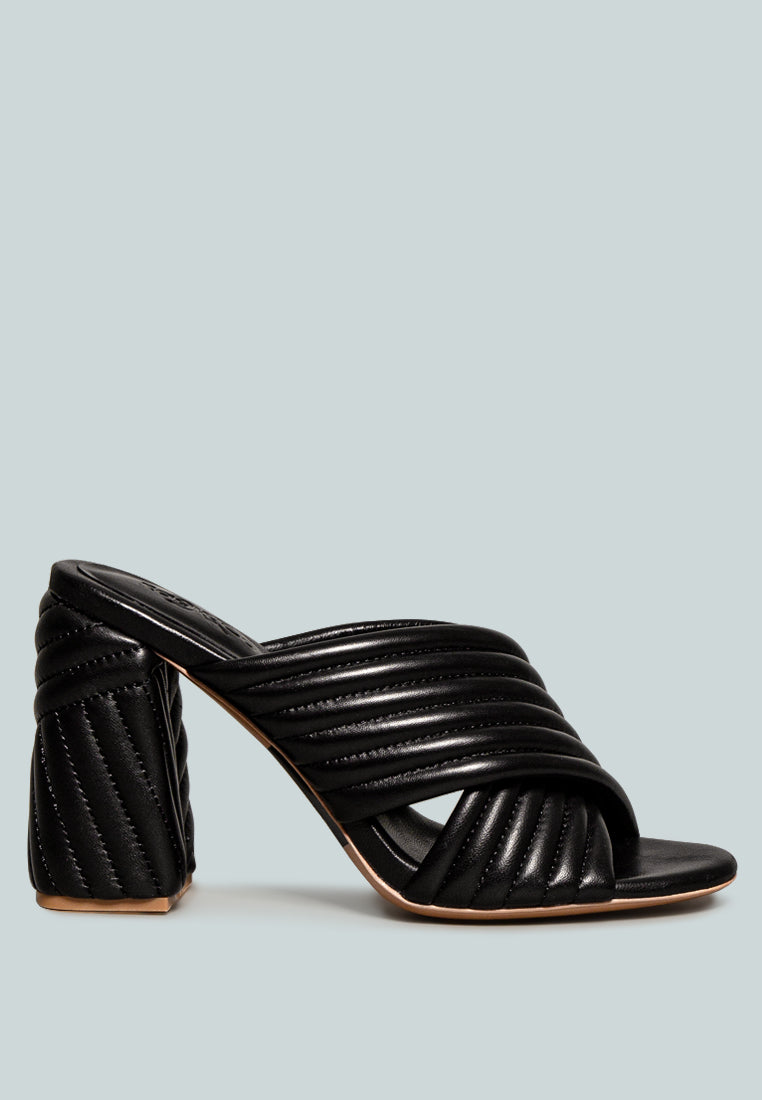 HUTTON Black Vintage Quilted High Heeled Sandal_Black