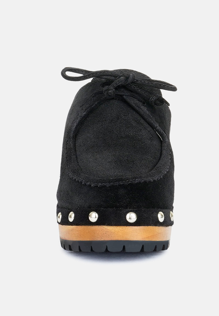 IROKO Black Suede Tie Detail Stud Clogs-Black