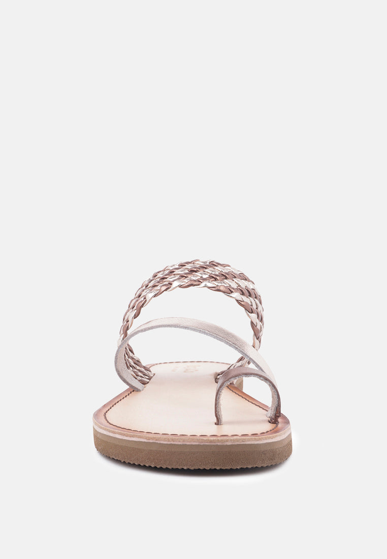ISIDORA Bronze Braided Leather Flat Sandal-Bronze