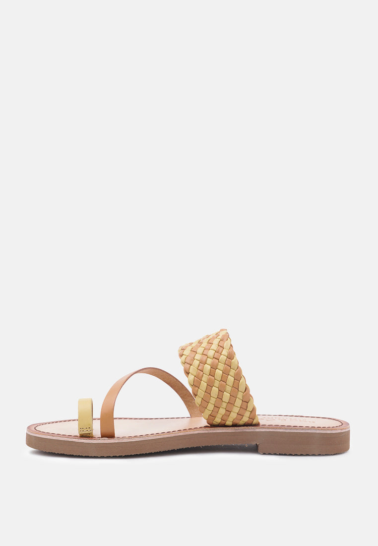 ISIDORA Mustard Braided Leather Flat Sandal-Mustard