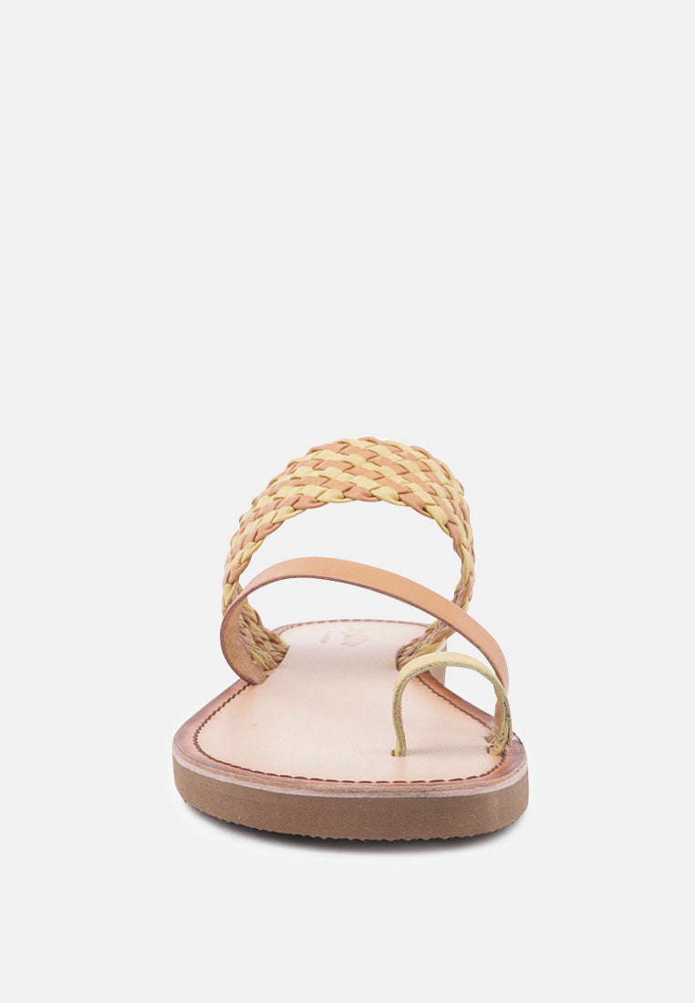 ISIDORA Mustard Braided Leather Flat Sandal-Mustard