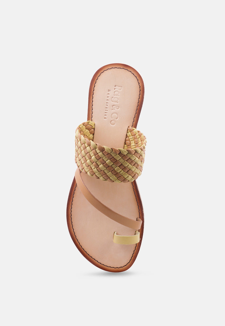 ISIDORA Mustard Braided Leather Flat Sandal-Mustard