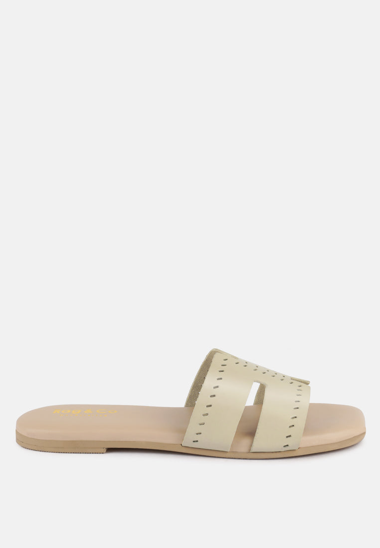 IVANKA Beige Cut Out Slip On Sandals#color_beige