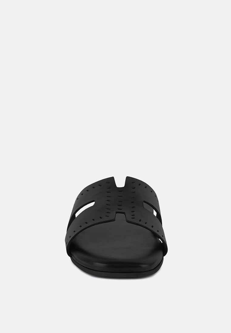 IVANKA Black Cut Out Slip On Sandals#color_black